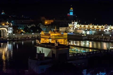 Night View The Harmindar Sahib, also known as Golden Temple Amritsar Stock Photos