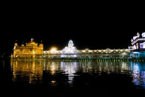 Night View The Harmindar Sahib, also known as Golden Temple Amritsar Foto stock