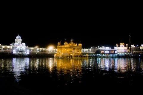 Night View The Harmindar Sahib, also known as Golden Temple Amritsar Stock Photos
