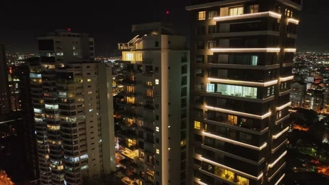 Night View Of High Rise Buildings In Santo Domingo, Dominican Republic - Vídeo Stock 233075053