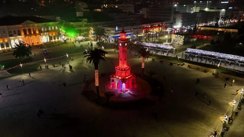 Night view of the historical clock tower, izmir - Turkey Stock Footage 292918738