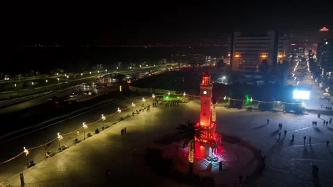 Night view of the historical clock tower, izmir - Turkey Stock Footage 292918922