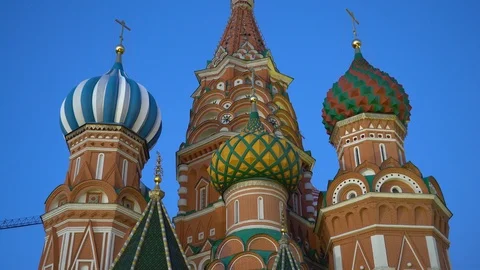 Night view of the illuminated Cathedral of St. Basil the Blessed close up Stock Footage 90481153