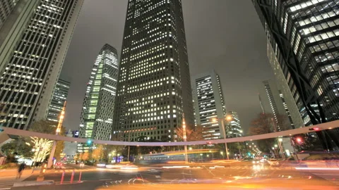 Night View of the Intersection in Shinjuku Skyscraper District Stock-Footage 330749392