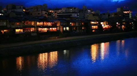 Night view on the Kamogawa river. Stock Footage 49019770