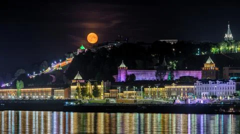 Night view of Kremlin wall in Nizhny Novgorod. Stock Photos