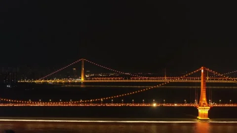 Night view of the landmark city on the two rivers and four banks of Wuhan, China Stock Footage 292620092