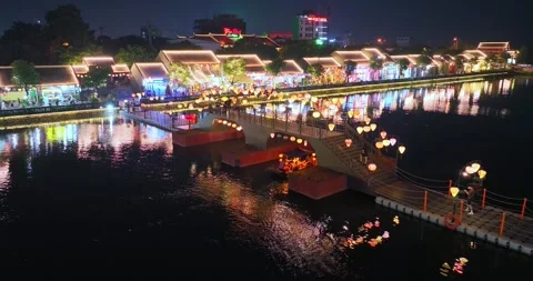 Night view of light up in Hoa Lu ancient town, Ninh Binh, Vietnam. Video stock 342368726