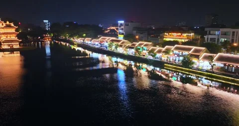 Night view of light up in Hoa Lu ancient town, Ninh Binh, Vietnam. 스톡 동영상 342368923