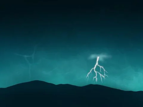 Night view with lightning and bright milky way full of stars Stock Illustration