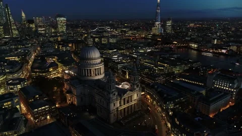 Night View of London and St Pauls Stock Footage