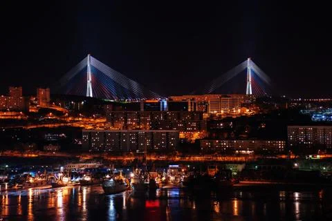 Night view of the longest cable-stayed bridge in the world in th Stock Photos