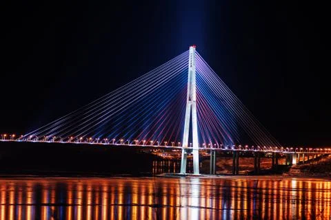 Night view of the longest cable-stayed bridge in the world in th Stock Photos