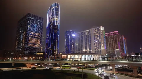 Night view of Macau. Roundabout traffic. Accelerated time Stock Footage 86498029