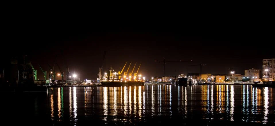 Night view of Malaga's port Stock Photos