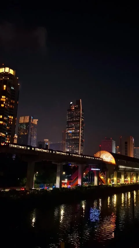 Night view of midtown, buildings and urban activity focus. Stock Footage 314988050