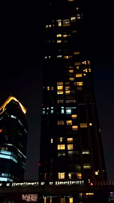 Night view of midtown, buildings and urban activity focus. Stock Footage 314988541