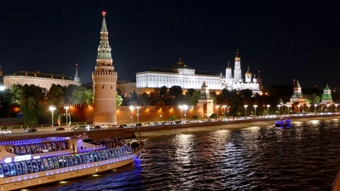 Night view of Moscow Kremlin Stock Footage 94660416