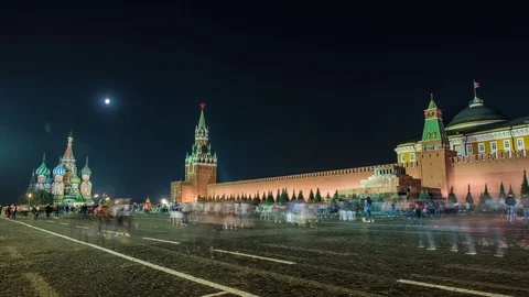 Night view of Moscow Red Square, Mausoleum of Lenin and Russian Government Video stock 96246931