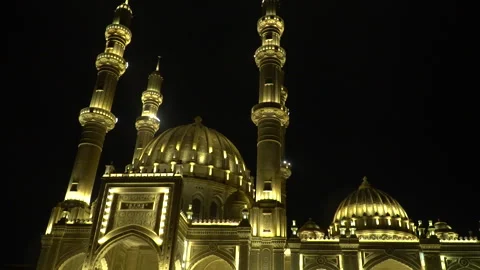 Night view of the mosque is not decorated with modern lights Stock Footage 268359385