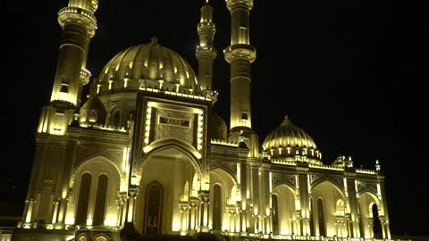 Night view of the mosque is not decorated with modern lights Stock Footage 268359920