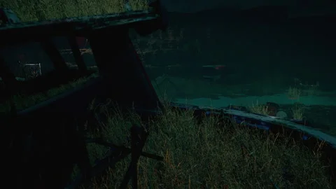 Night view of mountainous post-apocalyptic landscape with rocky cliffs Vídeos de archivo 318321145