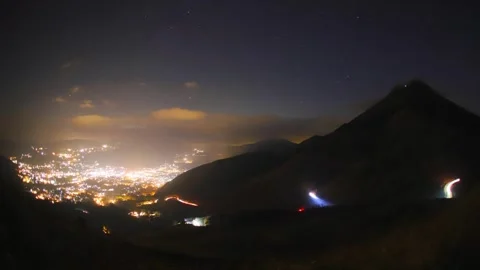 Night view of mountains and the townscape (Yufuin, Yufu City, Oita Prefecture) Stock Footage 337745070