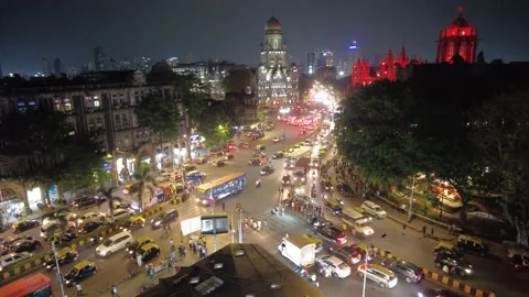 Night view of Mumbai traffic in front of a busy streets in Mumbai. Stock Footage 238745145