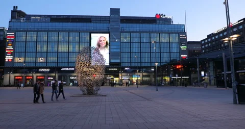 Night view of Narinkka square and Kamppi center in Helsinki, Finland Stock Footage 108266796