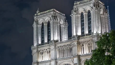 Night view of Notre Dame de Paris timelapse, France Stock Footage 236996460