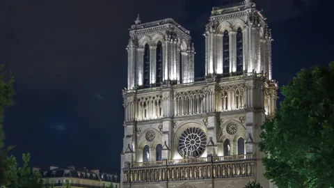 Night view of Notre Dame de Paris timelapse hyperlapse, France Stock Footage 236997972