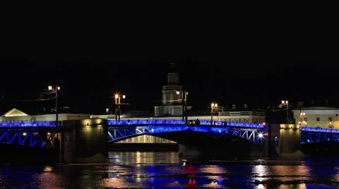 Night view of Opening Palace bridge in St. Petersburg, Russia. Full HD Stock Footage 48687785
