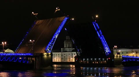 Night view of Opening Palace bridge in St. Petersburg, Russia. Full HD Stock Footage 48689394