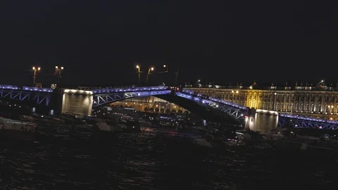 Night view of the opening of the Palace Bridge in St. Petersburg, Russia Stock Footage 118182122