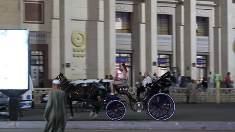 Night view outside of Luxor train station in Egypt Stock Footage 252252740