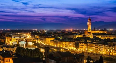Night view over arno river in florence, italy Stock Photos