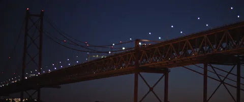 Night view over big suspension bridge Stock Footage 150835040