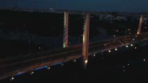 Night view over the bridge in Wroclaw Stock Footage 248718885