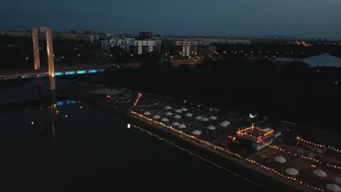Night view over the bridge in Wroclaw Stock Footage 261695311