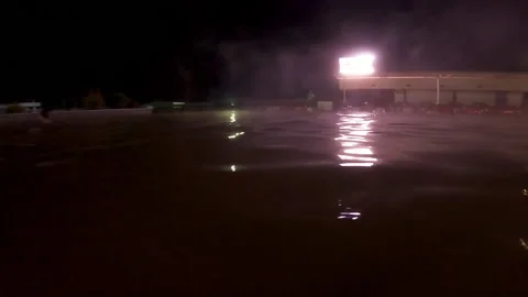 Night view over pool with thermal water in Ozren Thermal Baths in Petrovo. Video stock 220446106