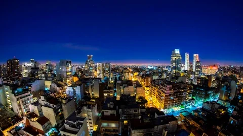 Night view over the skyline of Buenos Aires Stock Footage 96064685