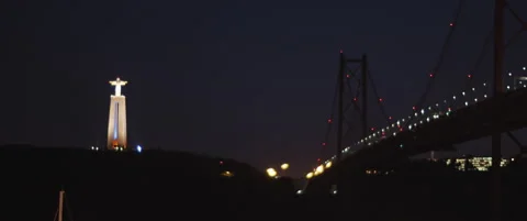 Night view over suspension bridge Stock Footage 150834966