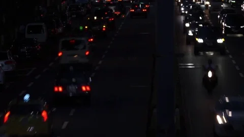 Night view · Overhead view · Automobile (4 lanes · Asia · Japan) Stock Footage 72508767