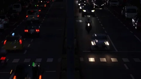 Night view · Overhead view · Automobile (4 lanes · Asia · Japan) Stock Footage 72508850