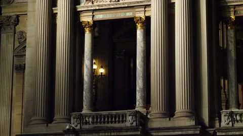 Night view of the Palais Garnier, Opera in Paris France. Front view with details Stock Footage 245459076