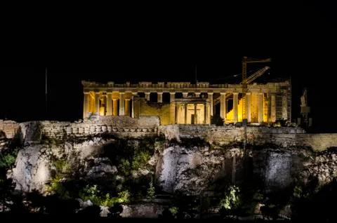 Night view of the parthenon Stock Photos