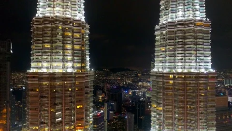 Night view Petronas Twin Tower and cityscape in the middle of Kuala Lumpur. Stock Footage 101704535