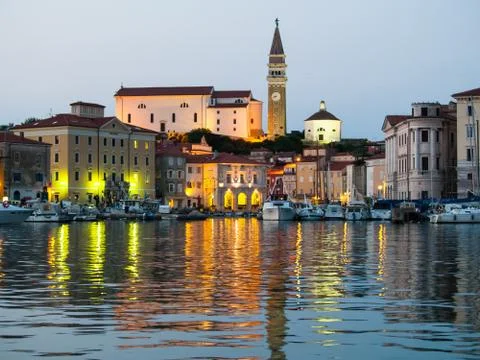 Night view of Piran Stock Photos