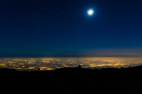 Night view of the plain from Mount Pizzoc Stock Photos