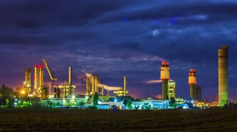 Night view of a plant for the ammonia production timelapse Stock Footage